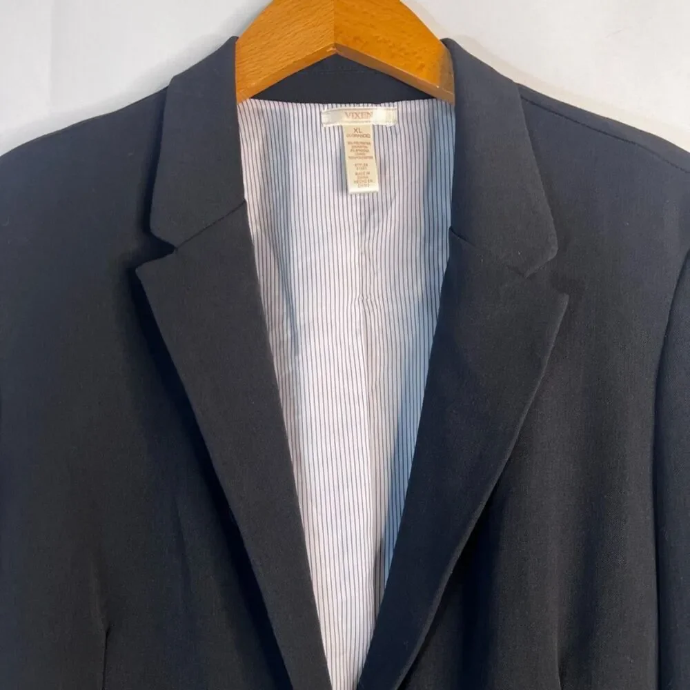 Vixen Black Contrast‎ Roll Cuff One Button Blazer Jacket Size LG